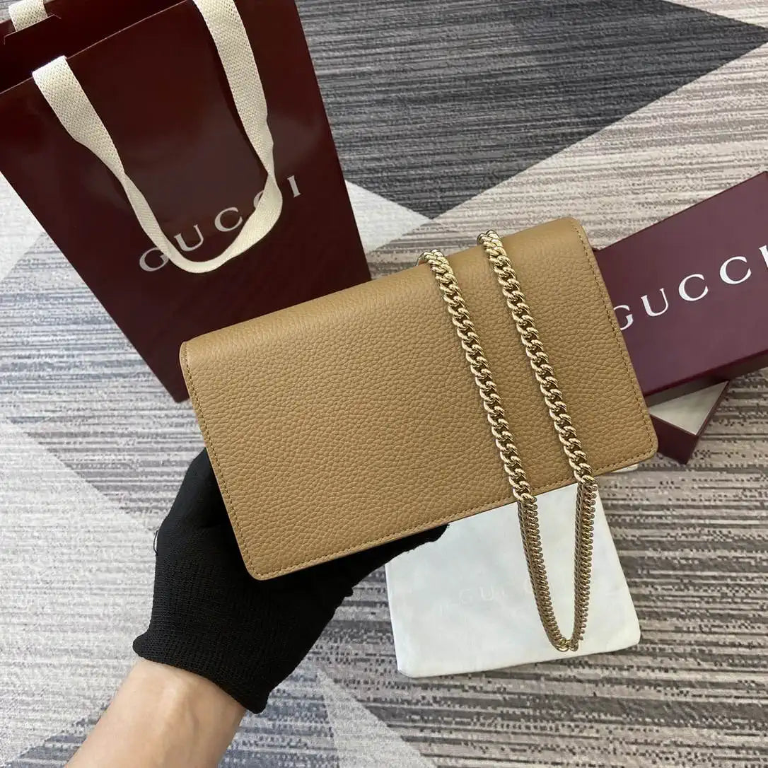 Gucci 497985 GG GG Marmont wallet on chain Apricot with Gold