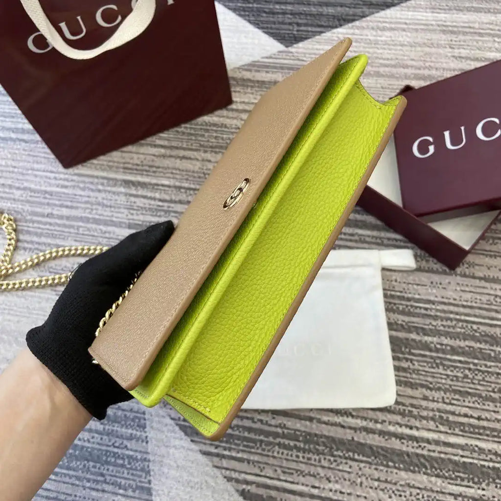 Gucci 497985 GG GG Marmont wallet on chain Apricot with Gold