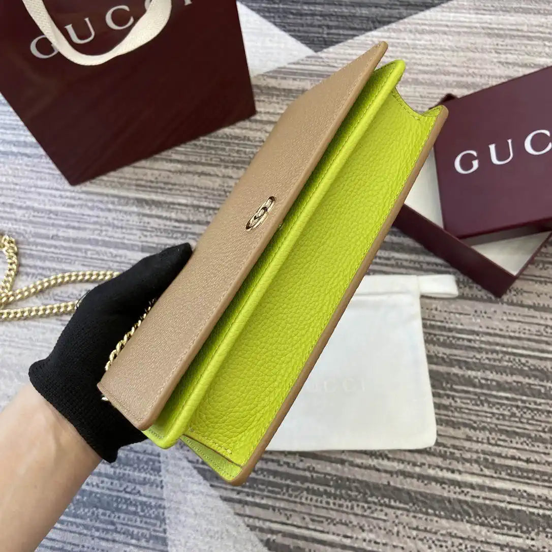 Gucci 497985 GG GG Marmont wallet on chain Apricot with Gold