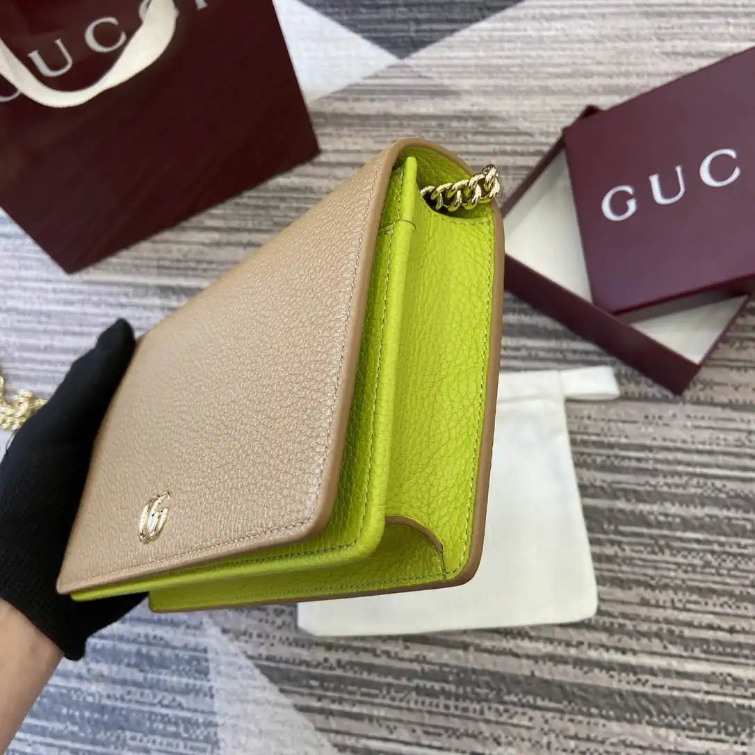 Gucci 497985 GG GG Marmont wallet on chain Apricot with Gold