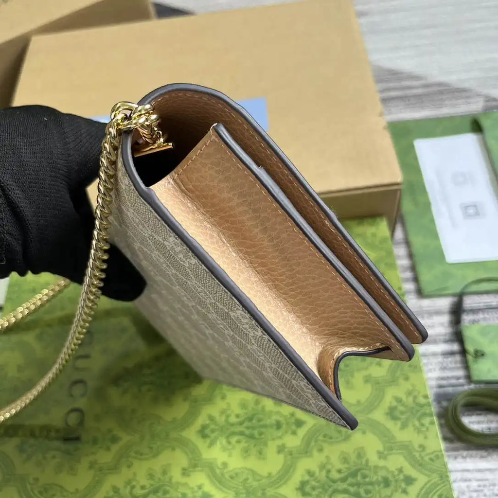 Gucci 497985 GG GG Marmont wallet on chain beige and Apricot leather