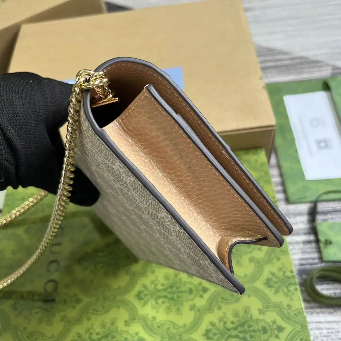 Gucci 497985 GG GG Marmont wallet on chain beige and Apricot leather