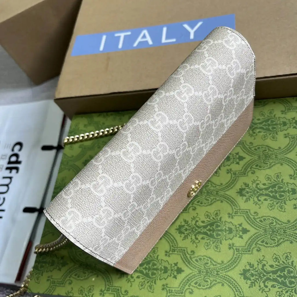 Gucci 497985 GG GG Marmont wallet on chain beige and Apricot leather