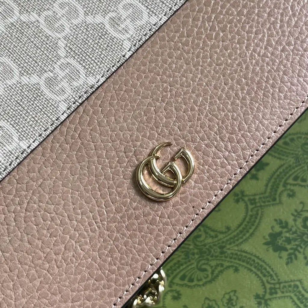 Gucci 497985 GG GG Marmont wallet on chain beige and Apricot leather