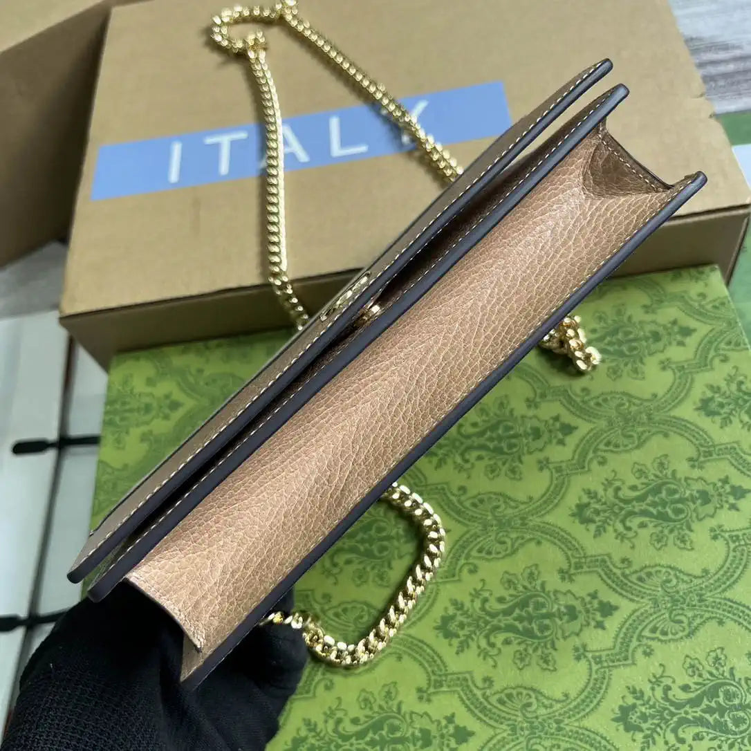 Gucci 497985 GG GG Marmont wallet on chain beige and Apricot leather