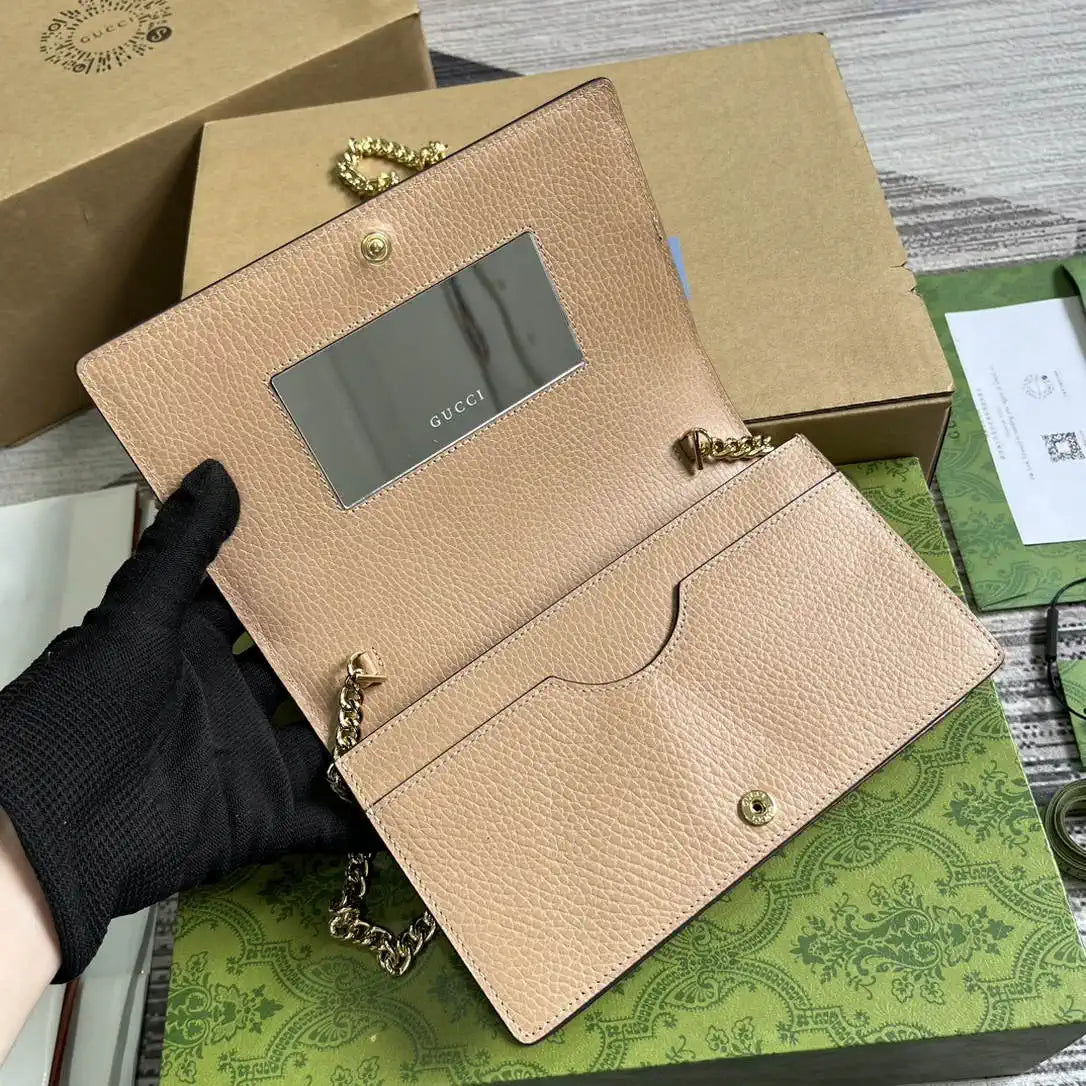 Gucci 497985 GG GG Marmont wallet on chain beige and Apricot leather