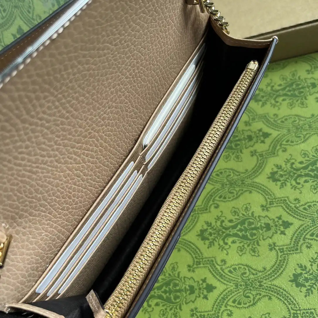 Gucci 497985 GG GG Marmont wallet on chain beige and Apricot leather