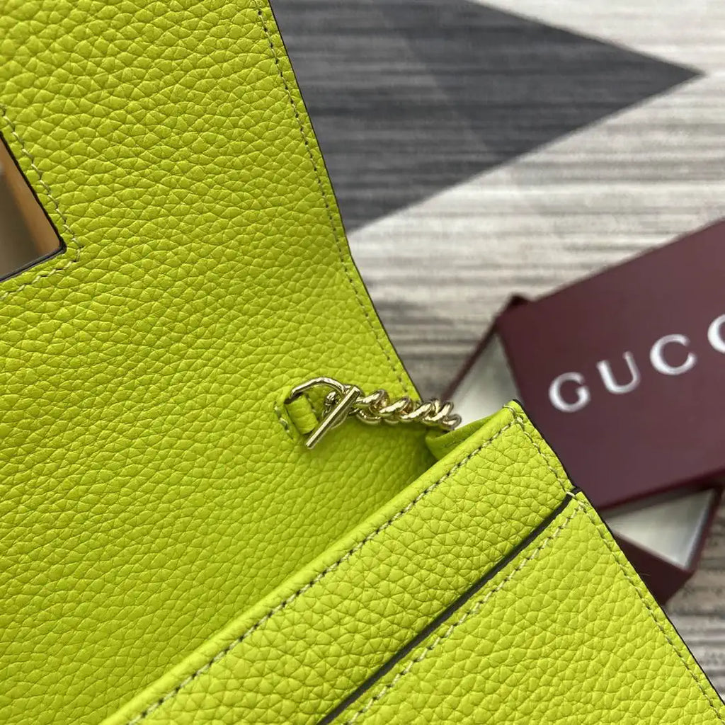 Gucci 497985 GG GG Marmont wallet on chain beige and bright green leather