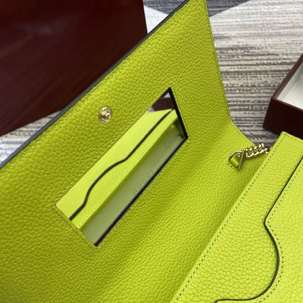 Gucci 497985 GG GG Marmont wallet on chain beige and bright green leather