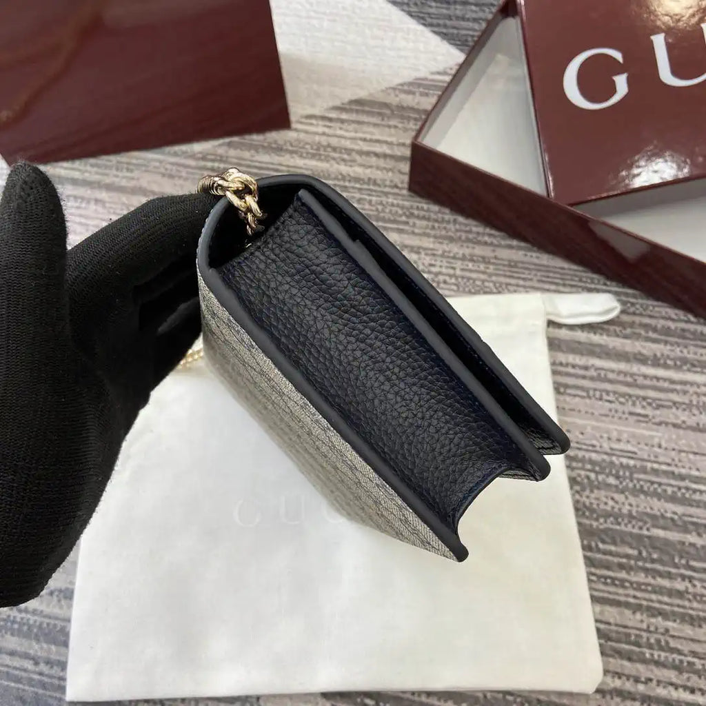 Gucci 497985 GG GG Marmont wallet on chain Beige and Navy blue leather