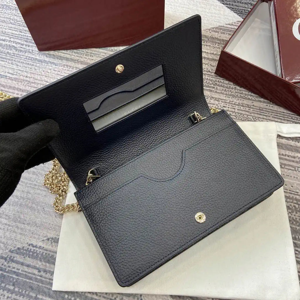 Gucci 497985 GG GG Marmont wallet on chain Beige and Navy blue leather