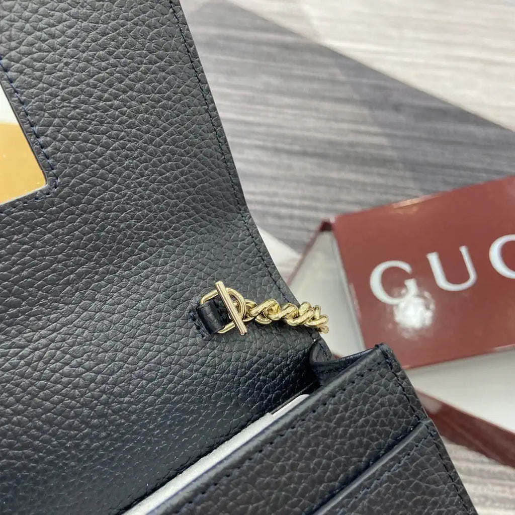 Gucci 497985 GG GG Marmont wallet on chain Beige and Navy blue leather