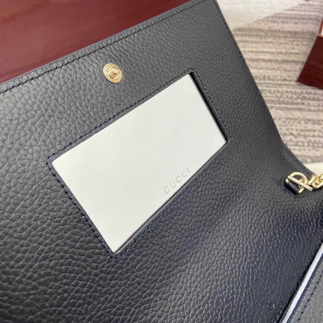 Gucci 497985 GG GG Marmont wallet on chain Beige and Navy blue leather