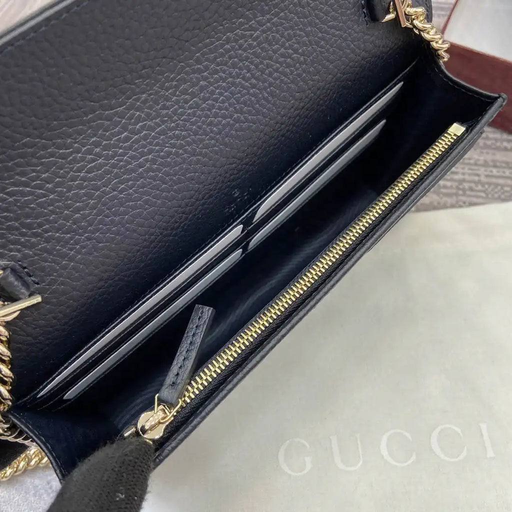 Gucci 497985 GG GG Marmont wallet on chain Beige and Navy blue leather