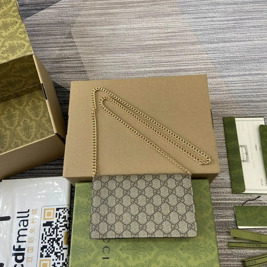 Gucci 497985 GG GG Marmont wallet on chain beige and Pink leather