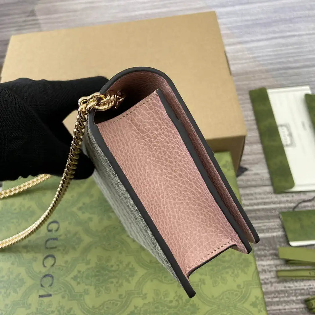 Gucci 497985 GG GG Marmont wallet on chain beige and Pink leather