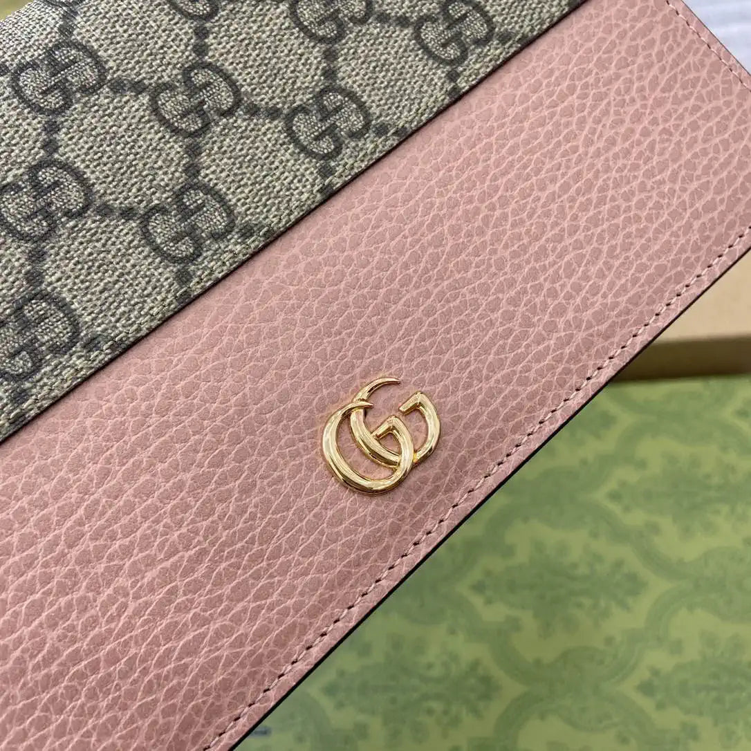 Gucci 497985 GG GG Marmont wallet on chain beige and Pink leather