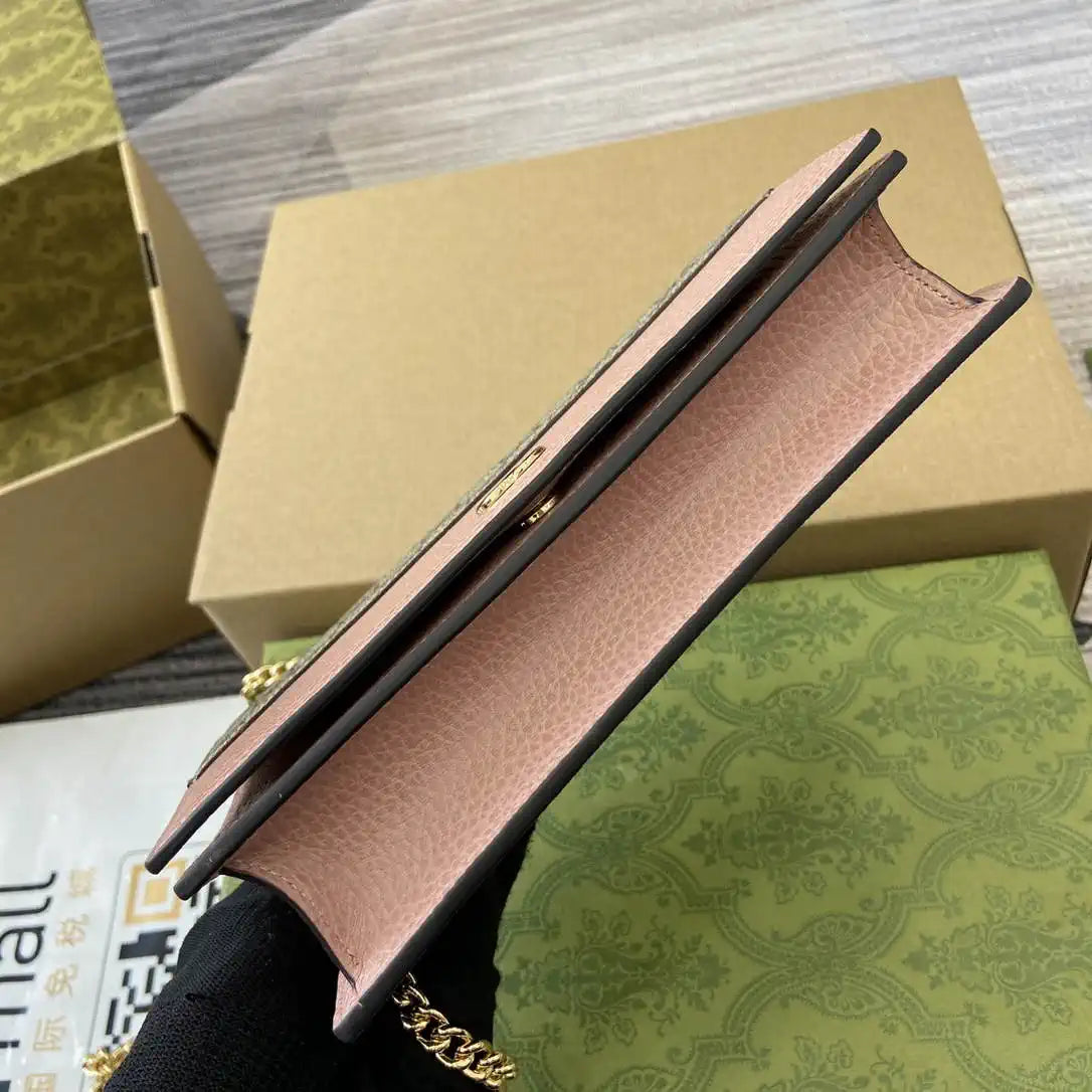 Gucci 497985 GG GG Marmont wallet on chain beige and Pink leather