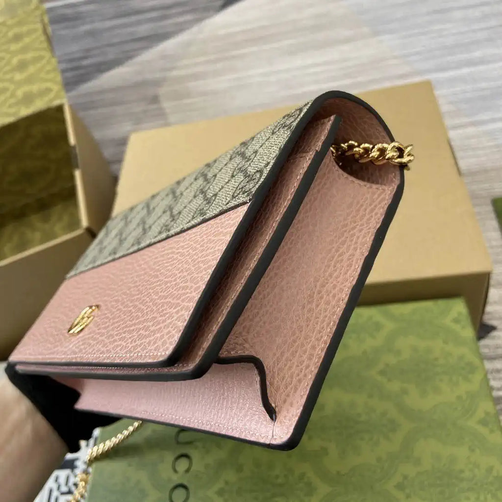 Gucci 497985 GG GG Marmont wallet on chain beige and Pink leather
