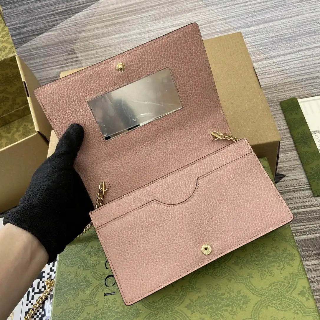 Gucci 497985 GG GG Marmont wallet on chain beige and Pink leather