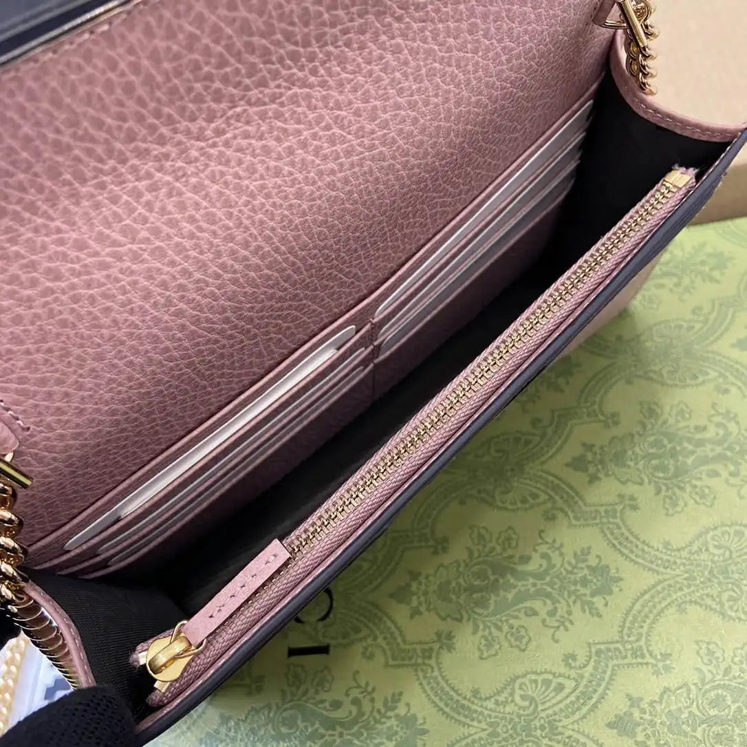 Gucci 497985 GG GG Marmont wallet on chain beige and Pink leather