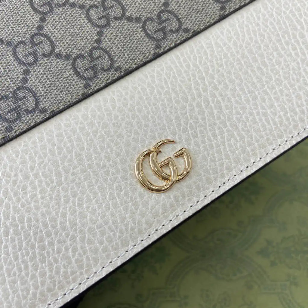 Gucci 497985 GG GG Marmont wallet on chain beige and White leather