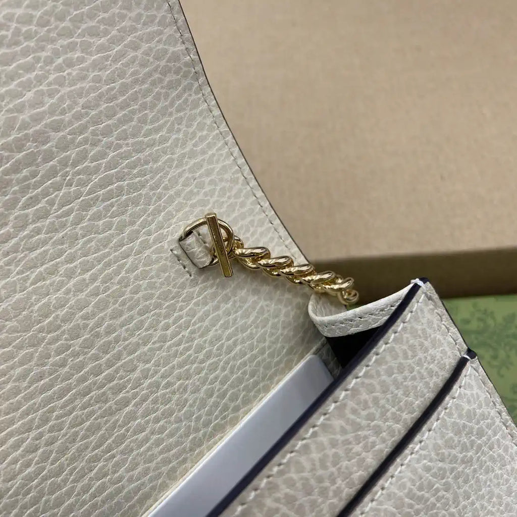 Gucci 497985 GG GG Marmont wallet on chain beige and White leather