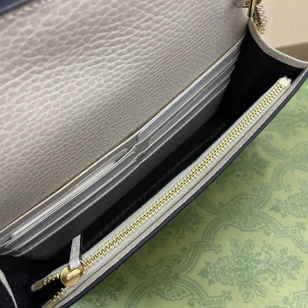 Gucci 497985 GG GG Marmont wallet on chain beige and White leather