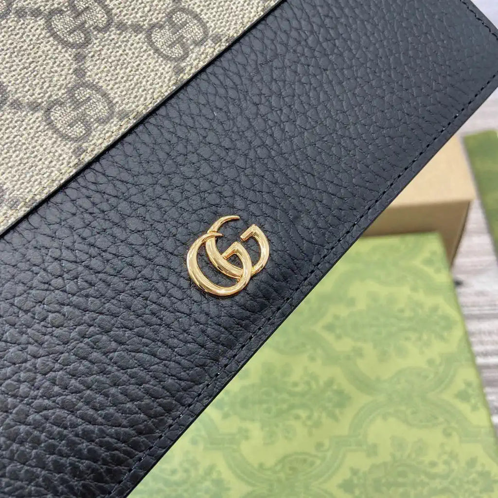 Gucci 497985 GG GG Marmont wallet on chain beige and Black leather