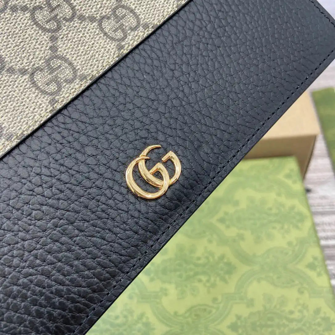 Gucci 497985 GG GG Marmont wallet on chain beige and Black leather