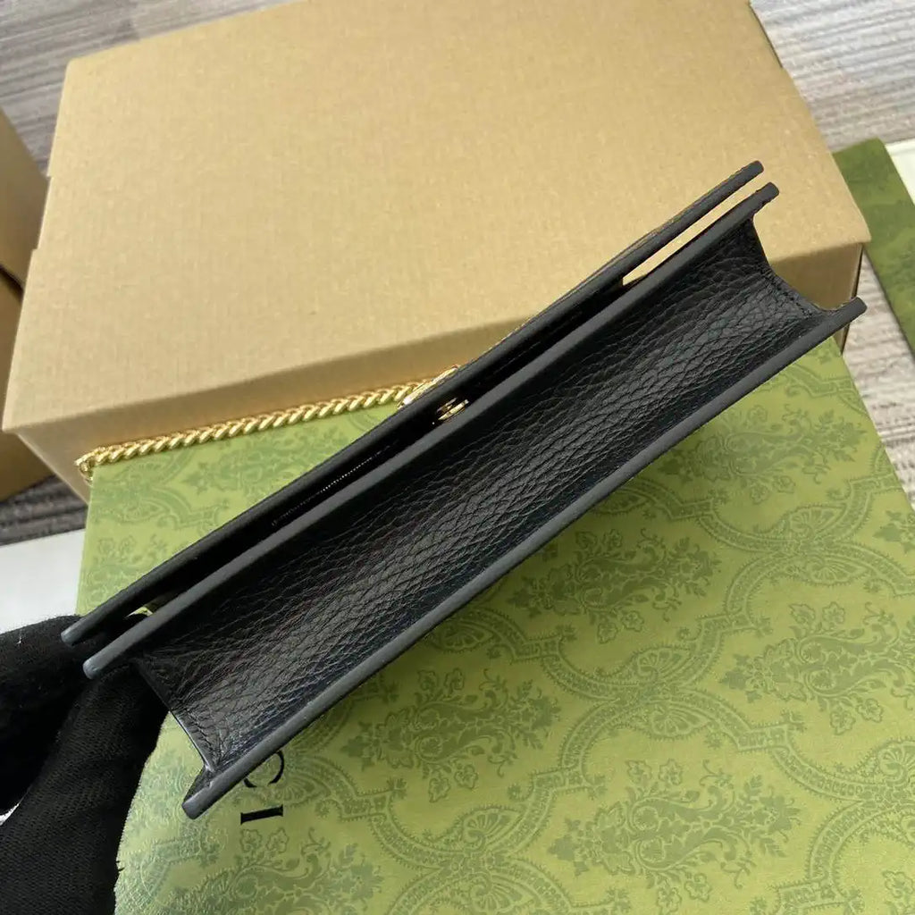 Gucci 497985 GG GG Marmont wallet on chain beige and Black leather