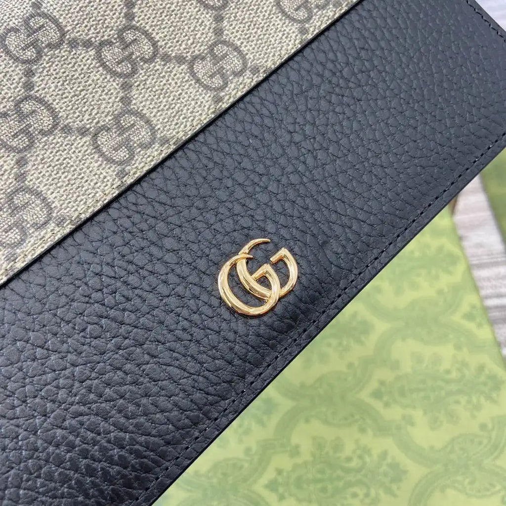 Gucci 497985 GG GG Marmont wallet on chain beige and Black leather