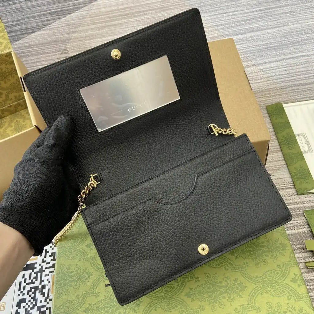 Gucci 497985 GG GG Marmont wallet on chain beige and Black leather