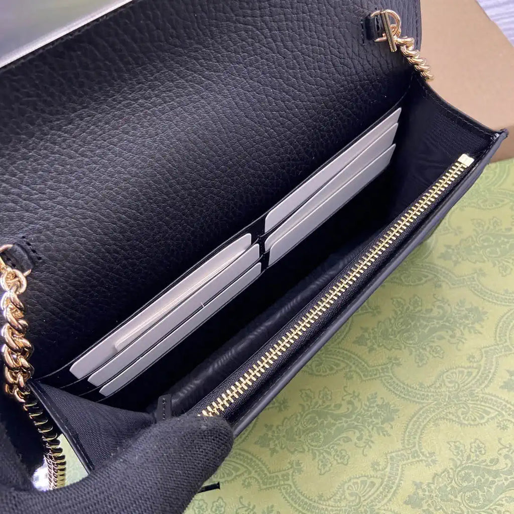Gucci 497985 GG GG Marmont wallet on chain beige and Black leather