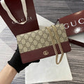Gucci 497985 GG GG Marmont wallet on chain beige and Wine Red leather