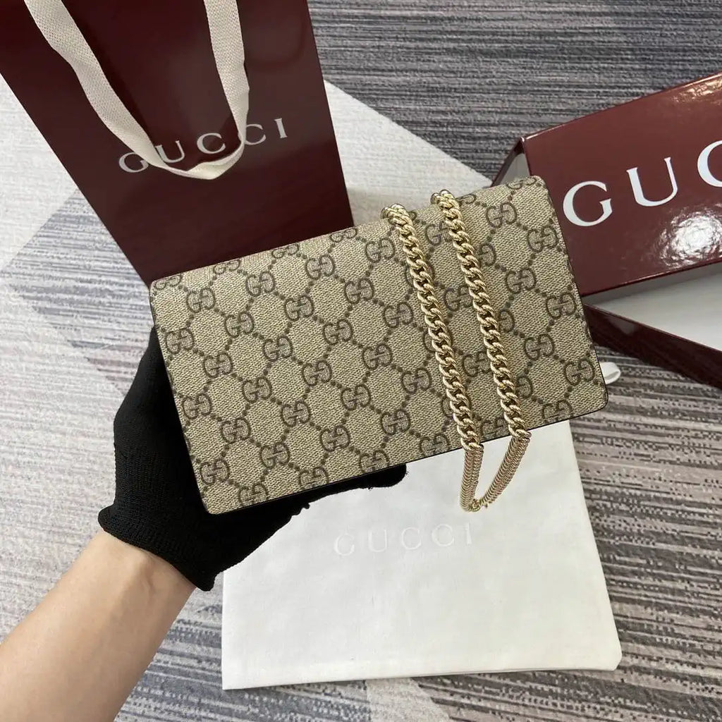 Gucci 497985 GG GG Marmont wallet on chain beige and Wine Red leather