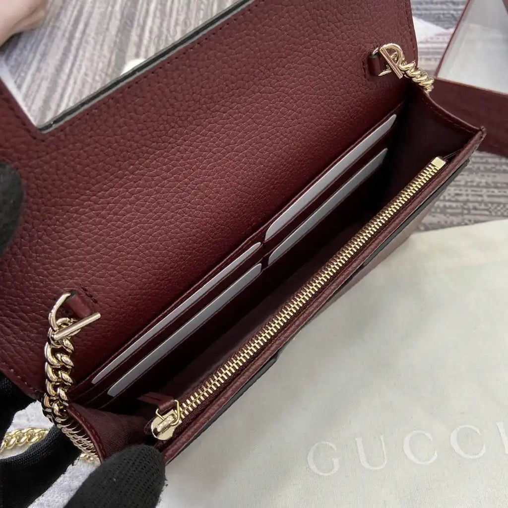 Gucci 497985 GG GG Marmont wallet on chain beige and Wine Red leather