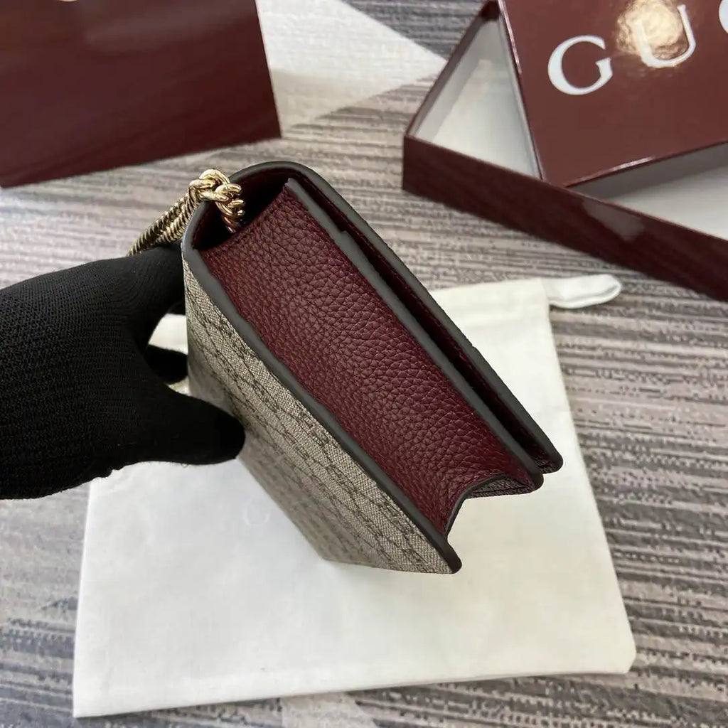 Gucci 497985 GG GG Marmont wallet on chain beige and Wine Red leather