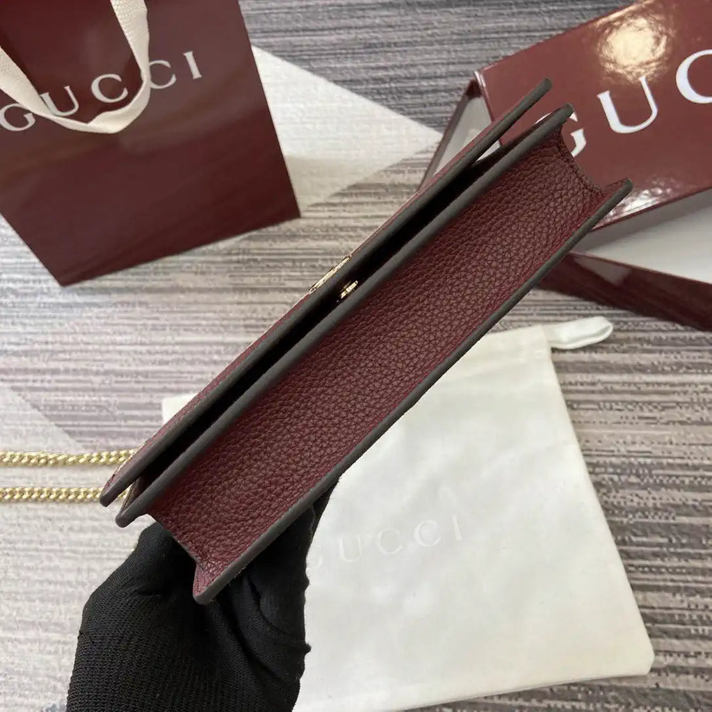 Gucci 497985 GG GG Marmont wallet on chain beige and Wine Red leather