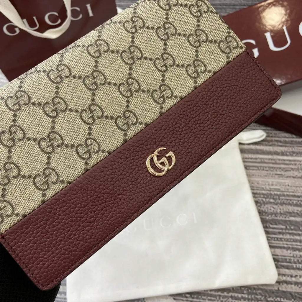Gucci 497985 GG GG Marmont wallet on chain beige and Wine Red leather