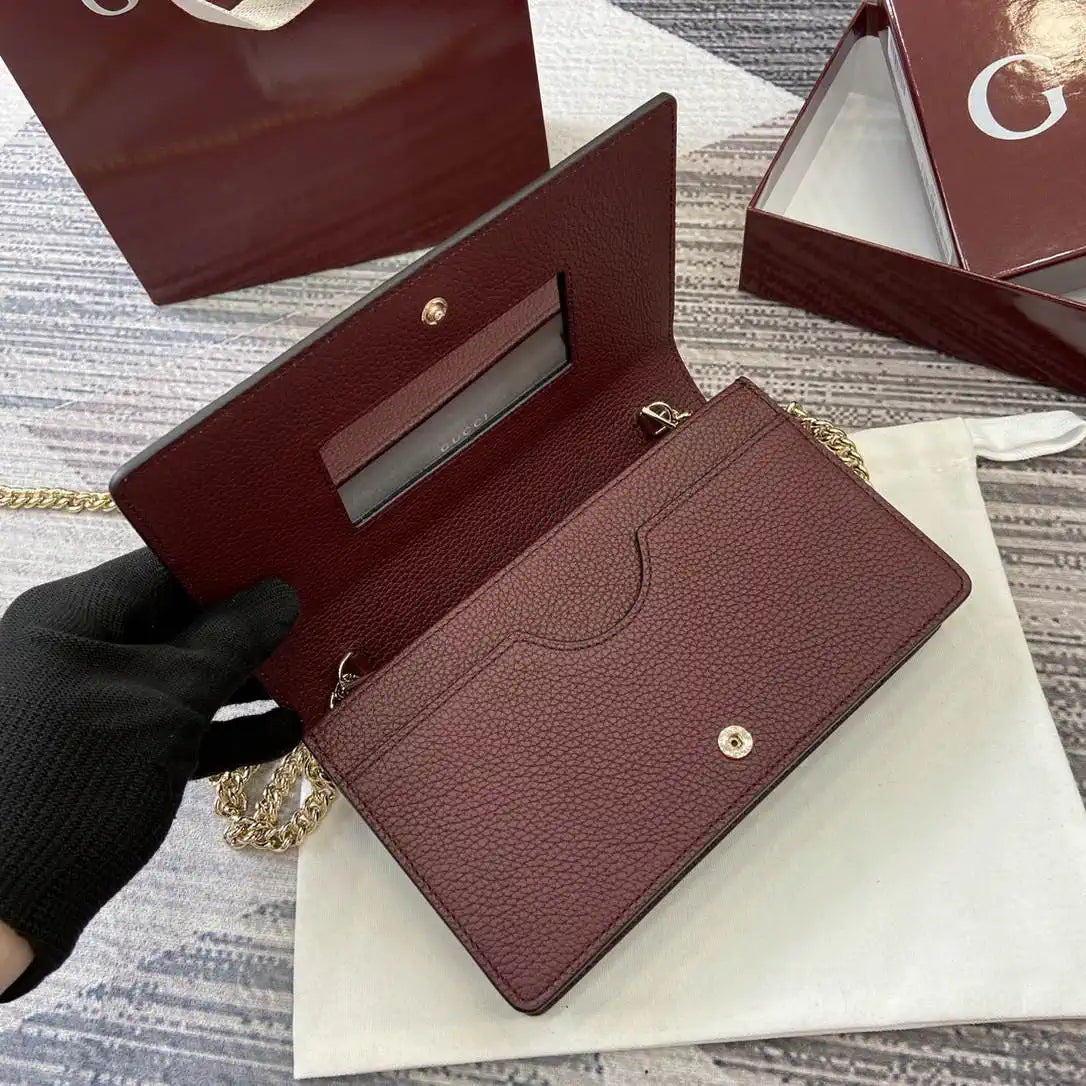 Gucci 497985 GG GG Marmont wallet on chain beige and Wine Red leather