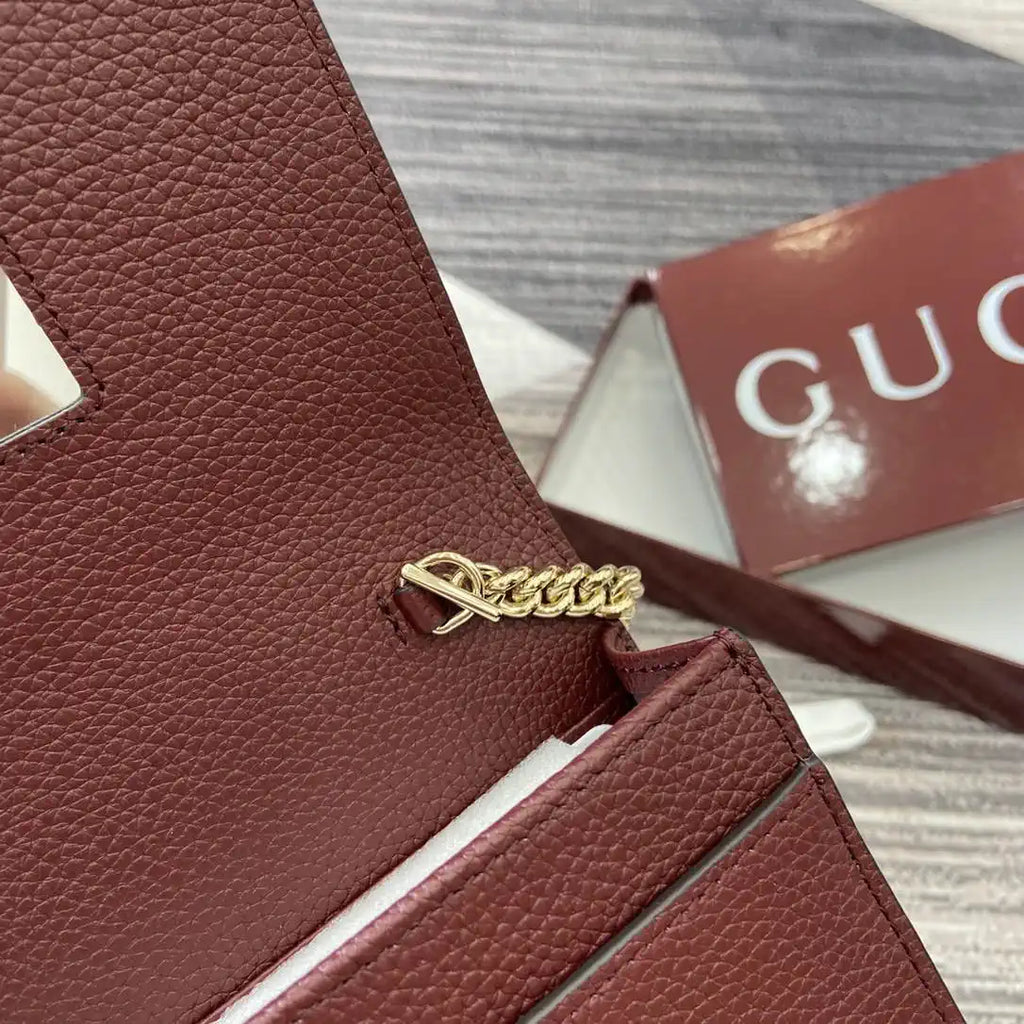 Gucci 497985 GG GG Marmont wallet on chain beige and Wine Red leather