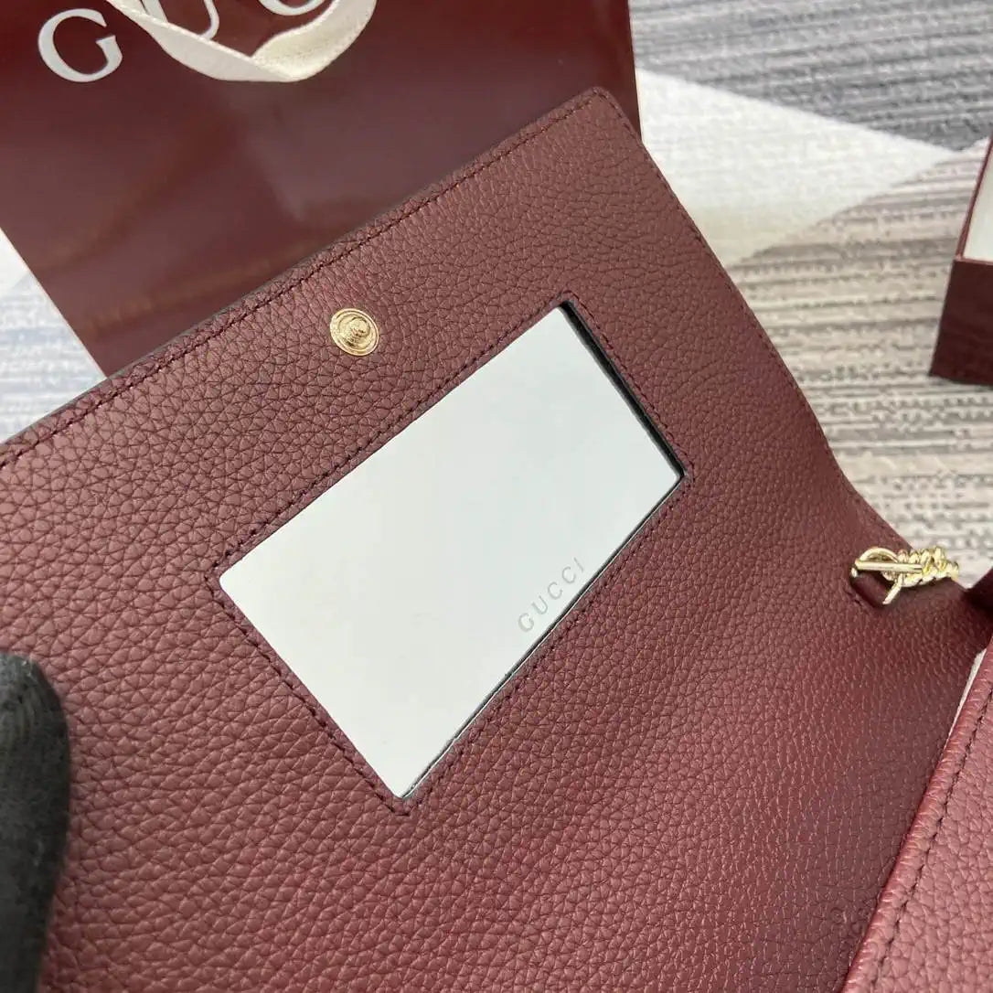 Gucci 497985 GG GG Marmont wallet on chain beige and Wine Red leather