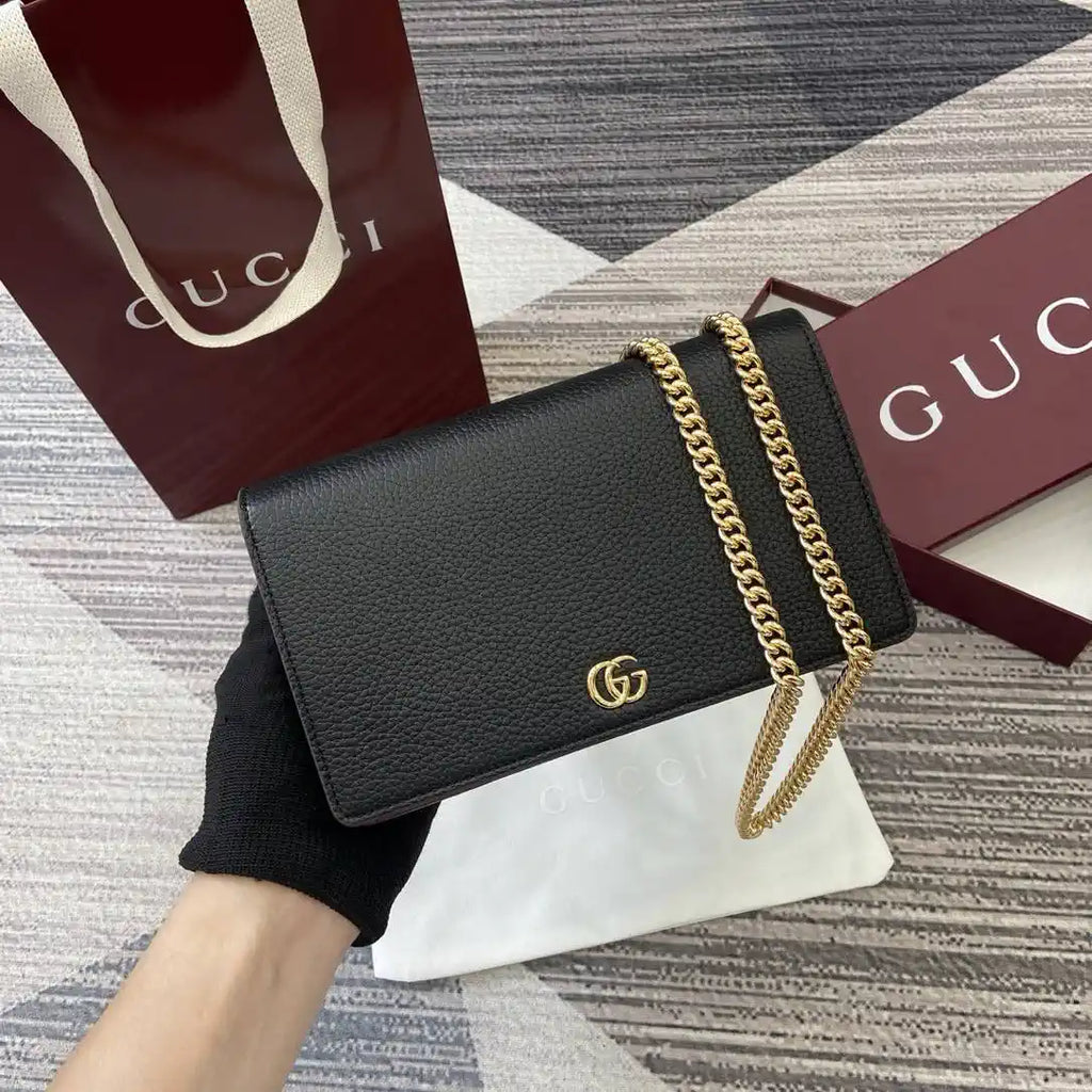 Gucci 497985 GG GG Marmont wallet on chain Black with Gold