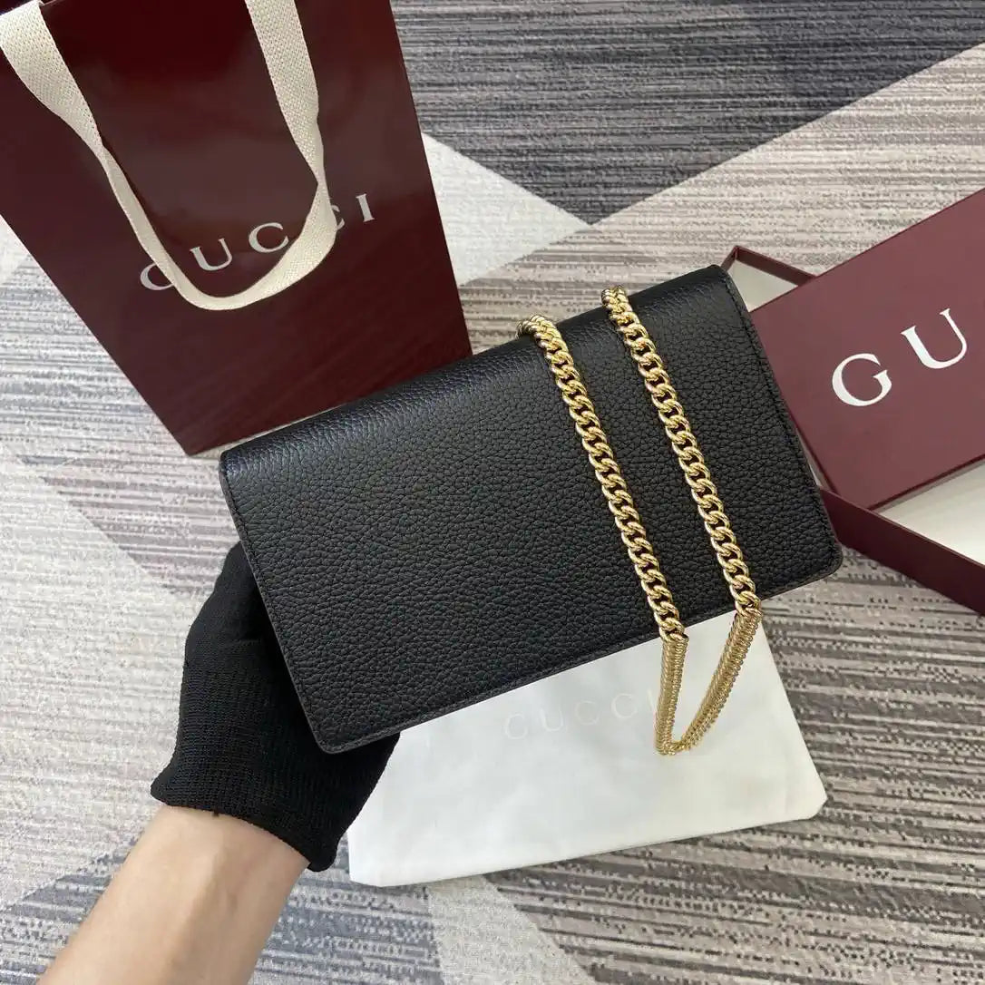 Gucci 497985 GG GG Marmont wallet on chain Black with Gold
