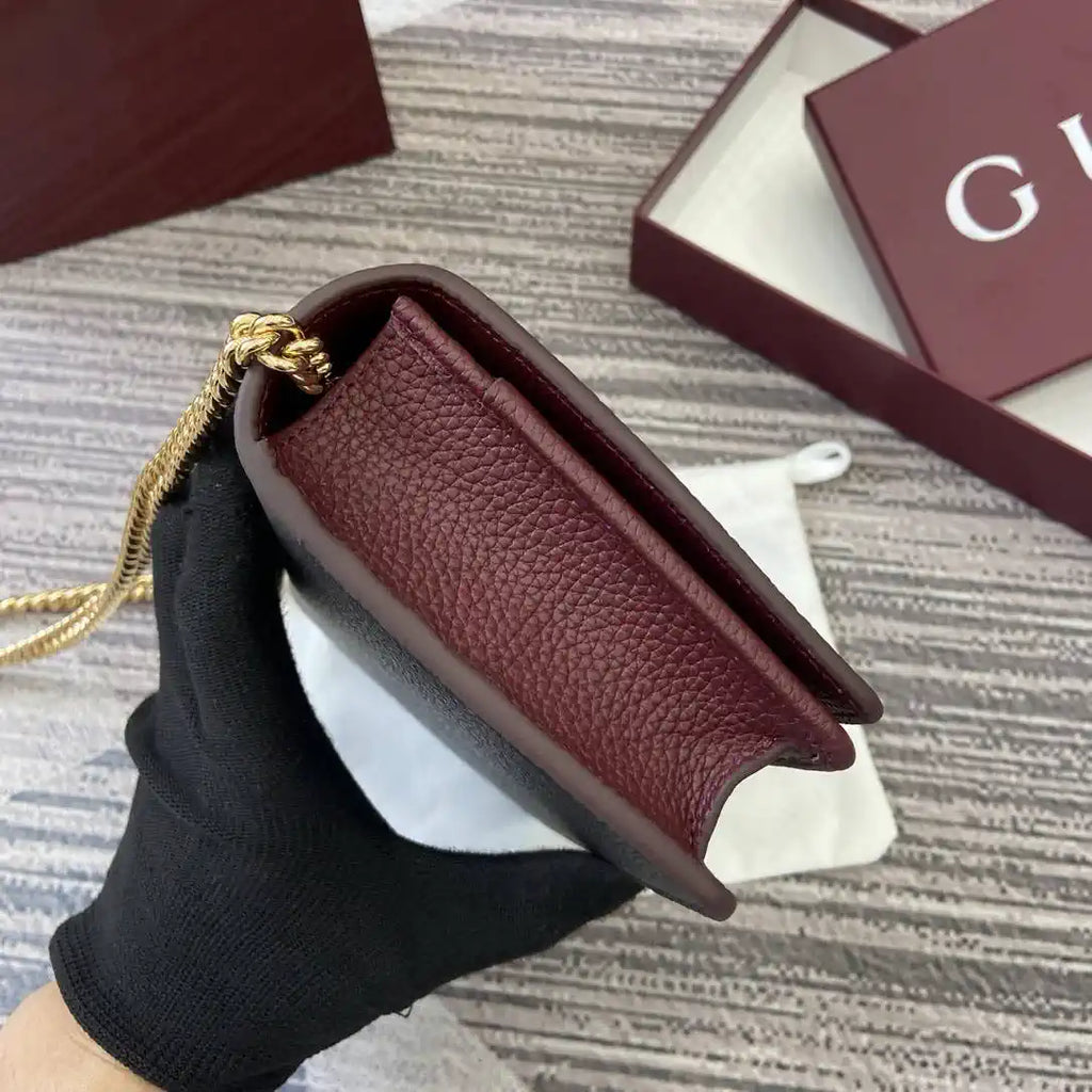 Gucci 497985 GG GG Marmont wallet on chain Black with Gold