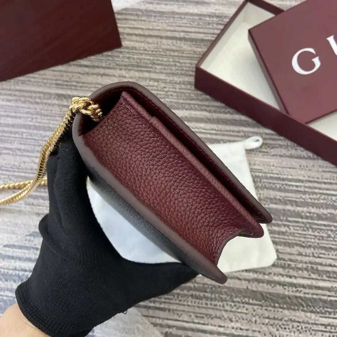 Gucci 497985 GG GG Marmont wallet on chain Black with Gold