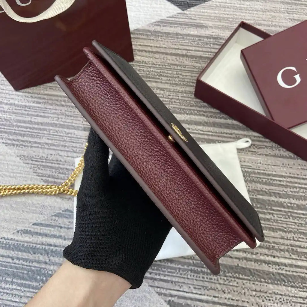 Gucci 497985 GG GG Marmont wallet on chain Black with Gold