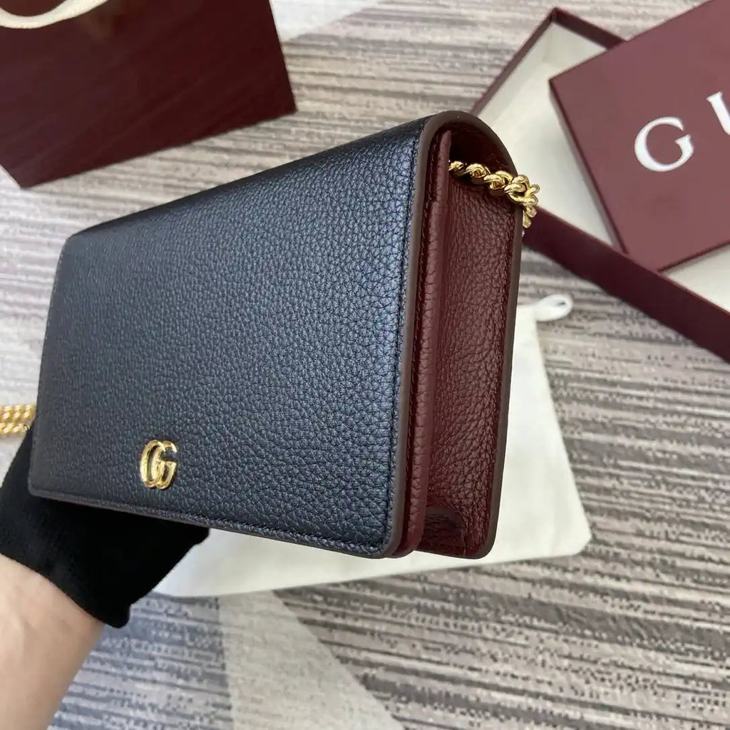 Gucci 497985 GG GG Marmont wallet on chain Black with Gold