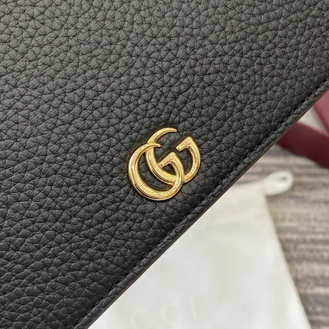 Gucci 497985 GG GG Marmont wallet on chain Black with Gold